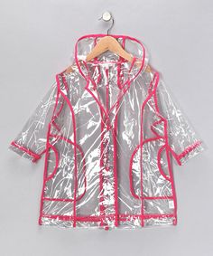 Pluie Pluie Girls R2C - FU Transparent Rain Coat in Fuchsia Trim Transparent Raincoat, Raincoat Outfit, Green Raincoat, Mens Raincoat, Long Rain Coat, Coat Street Style, Coat Outfit, Hooded Raincoat, Raincoats For Women