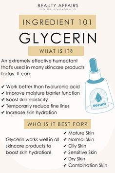 This ingredient isn’t normally one that many people think about, but it has a lot of the same benefits as many of our favourite ingredients - namely, hyaluronic acid and polyglutamic acid. Glycerin is a staple skincare ingredient that’s been in a lot of our favourite products for decades - here’s why. What Is Glycerin? Skin Care Business, Anti Wrinkle Skin Care, Skin Care Wrinkles, Cosmetics Ingredients, Cosmetic Skin Care