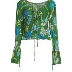 Brand New With Tags Free People Of Paradise Floral Bell Sleeve Chiffon Blouse Lightweight In Green Palm Combo True To Size. S=4-6 Hide Details & Care Bell Sleeves Add A Dramatic Touch To This Sheer Blouse With An Adjustable Shirred Neckline And Slight Tulip Hem. Viscose Blend Plunging Neckline Tie Detail At Bust Bell Cuffs Lightweight Chiffon Fabric With Floral Design Floral Print Chiffon Tops For Brunch, Blue Floral Print Chiffon Top, Spring Green Chiffon Blouse, Blue Chiffon Blouse With Floral Print, Fitted Chiffon Blouse For Beach, Spring Vacation Blouse With Sheer Details, Spring Vacation Sheer Blouse, Sheer Blouse For Spring Vacation, Spring Sheer Blue Blouse