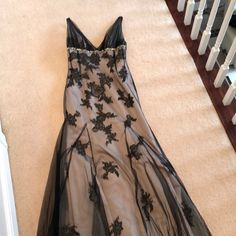 Like New. Fully Lined. Trumpet Fit Black Overlay, Black Cream, Like New, Prom, Wedding Dresses, Womens Dresses, Cream, Collage, Women Shopping