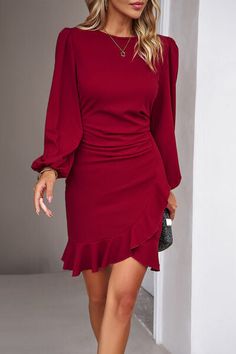 Elegante Y Chic, Short Party Dress, Fishtail Dress, Ruffle Long Sleeve, Mini Robes, Body Con Dress, Solid Color Dress, Maxi Robes, Ruffle Mini Dress