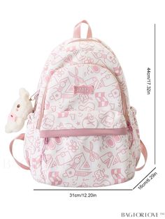 BagForLove - School Backpack: Classic Cartoon Pattern with Adjustable Strap & Bag Charm, Colorblock Design Product Description Color Pink Composition 100% Nylon Pattern Type Graphic Bag Size Medium Material Polyamide Type Classic Backpack Size Chart INCH CM Handle Height Strap Length Bag Height Bag Width Bag Length 3.1 inch 35.4 inch 17.3 inch 6.3 inch 12.2 inch Handle Height Strap Length Bag Height Bag Width Bag Length 8 cm 90 cm 44 cm 16 cm 31 cm Details Pictures Similar Products h2 { text-ali Pink Letter Print Backpack For Everyday Use, Adjustable Strap Bag, Strap Bag, School Backpack, Classic Backpack, Classic Cartoons, Cartoon Pattern, School Backpacks, Color Blocking