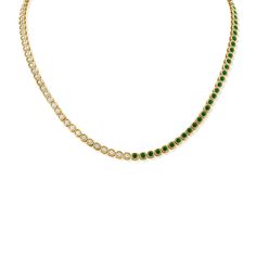 Diamond & Emerald 14K Yellow Gold Tennis Necklace with Total Weight 3.64CT Available in 14K Yellow/White/Rose Gold 14k Yellow Gold Tennis Necklace, Elegant Round Gemstone Tennis Necklace, Elegant Gemstone Tennis Necklace, Formal 14k Yellow Gold Tennis Necklace, Gold Plated Emerald Necklace For Formal Events, Formal Gold Plated Emerald Necklace, Formal Gold-plated Emerald Necklace, Fine Jewelry 14k Gold Round Tennis Necklace, Fine Jewelry 14k Gold Tennis Necklace