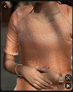 Kerala Kurti Designs, Banaras Kurti Designs, Gorget Kurti Designs Latest, Banaras Kurti, Kurta Sleeves Design, Kurti Front Neck Designs, New Sleeves Designs, Kurthi Design, Sleeves Design For Kurtis