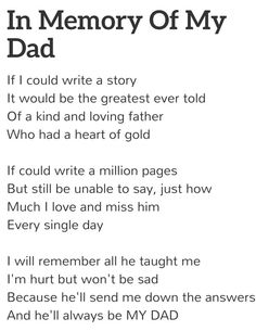 the poem in memory of my dad