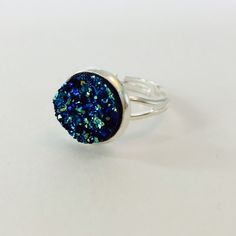 💍Blue Textured Druzy Adjustable Ring Blue Textured Druzy Adjustable Ring. 12mm                     `✿´ Color: Silver `✿´ Materials: Brass `✿´ Nickel Free & Lead Free Rad Crafty Jewelry Rings Blue Texture, Blue Sparkles, Next Clothes, Blue Rings, Druzy Ring, Adjustable Rings, Druzy, Womens Jewelry Rings, Blue And Silver