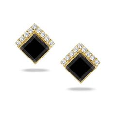 Doves Doron Paloma - Gatsby Collection 18K Yellow Gold Diamond Earring with Black Onyx Formal Black Diamond Earrings, Formal Black Diamond Earrings With Prong Setting, Black Diamond Earrings With Accents For Formal Events, Black Diamond Earrings With Accents For Formal Occasions, Formal Black Diamond Earrings Fine Jewelry, Black Diamond Cut Earrings For Formal Occasions, Formal Black Diamond Cut Earrings, Dove Jewelry, Yellow Gold Diamond Earrings