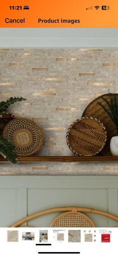 a shelf with some baskets on top of it