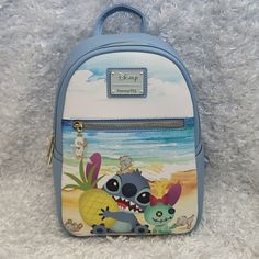 New Loungefly Disney's Lilo And Stitch Summer Beach Scene Background Featuring Stitch Holding A Pineapple With Three Embroidered Ducklings, And Scrump. Front Zip Pocket With A Duck Pull Charm, Pocket On Each Side, Main Zip Closure With Inside Zip Pocket, Adjustable Straps. See Pictures For More Details And Measurements. Price Is Firm. Please Do Not Send Offers Unless Bundled With Other Items With A Reasonable Offer. Combine Orders Into A Bundle And Pay For Only One Shipping. C-62 Disney Travel Backpack, Disney Style Backpack For Travel, Themed Travel Bags For Back To School, Themed Travel Backpack Bags, Disney Loungefly Backpack, Stitch Summer, Hawaiian Design, Stitch Backpack, Loungefly Backpack