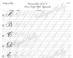 the cursive writing practice sheet is shown in black and white, with letters on it