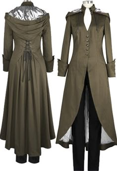 Victorian Coat --Chic Star design by Amber Middaugh Christina Onassis, Womens Overcoat, Black Steampunk, Hooded Trench Coat, Victorian Costume, Estilo Hippie, Steampunk Clothing, Hooded Vest, Cape Coat