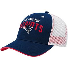 Show that the newest member to the New England Patriots fan club is big on team spirit with this Core Lockup mesh back snapback hat. This lid features bold team graphics across the crown and breathable mid and rear panels for comfortable all-day wear. Your kiddo will love finishing off their New England Patriots game day outfit with this fun cap!Show that the newest member to the New England Patriots fan club is big on team spirit with this Core Lockup mesh back snapback hat. This lid features b Baseball Season Team Logo Cap For Fans, Navy Snapback Hat With Flat Bill For Fans, Navy Breathable Sports Hat, Breathable Navy Sports Hat, Adjustable Mesh Baseball Cap For Sports, Team-colored Snapback Baseball Cap For Fans, Sports Fan Baseball Cap With Team Logo, Team Spirit Baseball Cap With Team Logo, Collegiate Sports Trucker Hat With Curved Brim