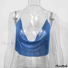 Olivia Mark - Seductive Metallic Sequin Camisole Tank Top with Spaghetti Straps Tank Top Camisole, Neck Strap, Olivia Mark, Waist Tie, Hooded Jacket, Workout Clothes, Spaghetti Strap, Sequin, Spaghetti