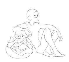 a drawing of a man sitting on the ground next to a woman with her arm around him