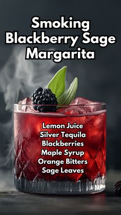 The Smoking Blackberry Sage Margarita is a captivating and aromatic twist on the classic margarita. Combining the tartness of blackberries with the herbal notes of fresh sage, this cocktail is sweetened with a touch of maple syrup and balanced by the bold flavors of silver tequila and lemon juice. #smokingblackberrysagemargarita #halloweentequilacocktails via @mybartender Halloween Margaritas, Sage Margarita, Sage Party, Tequila Drinks Recipes, Blackberry Margarita, Blood Orange Margarita, Halloween Drinks Alcohol, Holiday Finds, Cocktail Drinks Alcoholic