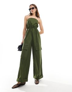 Jumpsuits & Rompers by ASOS DESIGN Go all-in-one Plain design Bandeau style Sleeveless style Functional pockets Shirred, stretch panel to back Wide leg Utility Jumpsuit, Winter Party Dress, Long Sleeve Floral Dress, Satin Slip Dress, Maxi Dress Trend, Leggings Shop, Petite Maternity, Floral Dress Black, Plus Size Pregnancy