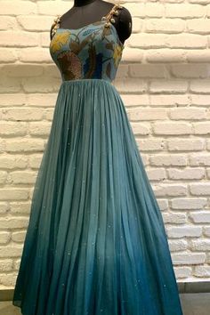 Organza Maxi Dress, Long Gown Design, Blue Organza, Long Gown Dress, Long Dress Design