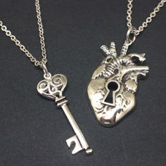 Matching Jewelry For Couples, Matching Necklaces For Couples, Anatomical Heart Necklace, Couple Necklace, Unique Anniversary Gifts, Lock Necklace, Heart Key, Anatomical Heart, Couple Necklaces