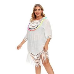 This bathing Cover Up can be used as a beach cover-up, casual T-shirt dress, summer top, sun shirt, perfect for bikini or any summer shorts, suitable for beach, party, daily wear, swimming pool. It is an excellent choice for your vacation Plus Size Beach Dresses Crochet White Beach Bikini Coverup And Ideal For Summer Season. Size Chart: Specifications: Pattern Type: Solid Material: Acrylic Season: Summer Gender: Women Occasion: Daily, Swimming pool, Beach, and Sea Fit: Fits true to size, take yo Cotton Beach Cover-up For Beach Season, Stretch Swimwear For Beach In Summer, Stretch Swimwear For Summer Beach, Casual Summer Beach Dress Cover-up, Half Sleeve Tops For Summer Vacation, Casual White Swimwear For Beach Cover-up, Spring Beachwear Swim Dress For Beach Cover-up, Stretch Cover-up For Beach Season Festival, Summer Beach Top With Half Sleeves