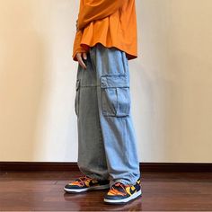 Advbridge Wide Leg Cargo Pants Autumn New Streetwear Baggy Hip Hop Jeans Big Pockets Men Korean Fashion Loose Straight Male Clothing Blue Men Korean Fashion, Wide Leg Cargo Pants, Harajuku Men, Driving Shoes Men, Hip Hop Jeans, Spring Hoodie, Male Clothing, Black Suede Shoes, Plaid Decor