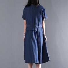 Navy blue summer denim maxi dress plus size denim sundress short sleeve fit flare dressThis dress is made of cotton or linen fabric, soft and breathy, suitable for summer, so loose dresses to make you comfortable all the time.Measurement: Size M length 104cm / 40.56" Shoulder 38cm / 14.82" Sleeve Length 20cm / 7.8" Armhole 33cm / 12.87" Bust 98cm / 38.22" Waist 148cm / 57.72" Cuff 25cm / 9.75" Size L length 105cm / 40.95" Shoulder 39cm / 15.21" Sleeve Length 21cm / 8.19" Armhole 34cm / 13.26" Bu Denim Blue Short Sleeve Dresses With Pockets, Relaxed Fit Denim Dress With Short Sleeves, Washed Blue Short Sleeve Dress With Pockets, Denim Midi Dress With Pockets And Short Sleeves, Dark Wash Relaxed Fit Short Sleeve Denim Dress, Denim Dress With Relaxed Fit And Short Sleeves, Washed Blue Denim Short Sleeve Dresses, Dark Wash Relaxed Fit Denim Dress With Short Sleeves, Casual Short Sleeve Denim Blue Dress