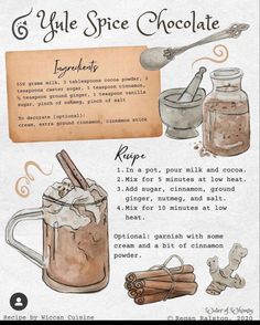 a recipe for homemade hot chocolate with cinnamons and spices on it, including sugar