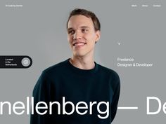 a man standing in front of a grey background with the word mellenberg on it