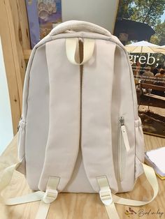 BirdinBag - Classic Letter Patch School Backpack - Ideal for College, High School, and Outdoor Travel Large Capacity Cream Backpack For Students, Portable Beige Standard Backpack, Beige Travel Bags For Back To School, Beige Backpack Laptop Bag For Daily Use, Back To School Large Capacity Cream Backpack, Beige Backpack With Zipper Closure For Study, Beige Satchel Backpack For Students, Beige Laptop Backpack For Daily Use, Cream Backpack For Travel And Back To School