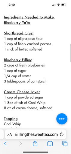 an iphone screen showing the instructions for how to make blueberry yogurt