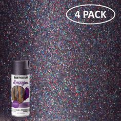 the spray paint is black and has multicolored sprinkles on it