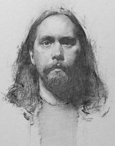 a drawing of a man with long hair and beard