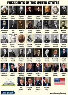 the presidents of the united states are shown in this poster with their names and pictures