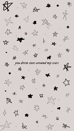 some black and white stars on a gray background with the words you always start around my neck