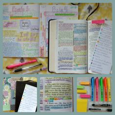 an open book with pens, notebooks and other items