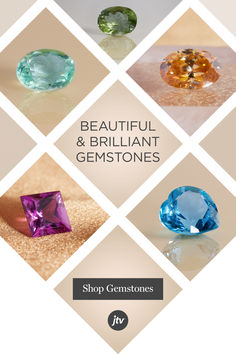 an advertisement for gemstones with four different colored stones and the words beautiful & brilliant gemstones