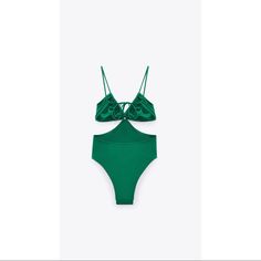 Brand New With Tag Zara Cut Out Swimsuit Chic Green Bodysuit For Swimming, Chic Green Bodysuit For Pool, Elegant Green Bodysuit For Poolside, Elegant Green Bodysuit For The Beach, Chic Green Bodysuit For Beach Season, Chic Green Summer Bodysuit, Chic Green Bodysuit For Summer, Spring Party Swimwear With Cutout, Chic Spring Bodysuit For Beach Party