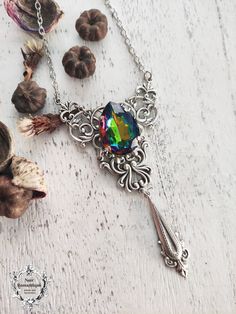 Enchanted pendant..ornate silver parts are harmonically combined,holding a cathedral 13x18mm teardrop gem Vampire Look, Gothic Pendant, Fairy Necklace, Magical Jewelry, Gothic Necklace, Pendant Necklaces, Enchanted, Belly Button Rings, My Jewellery