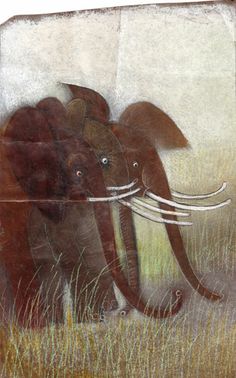 two elephants standing next to each other in tall grass