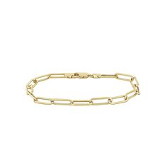 This paper clip chain bracelet is the perfect addition to your classy style. This paper clip chain bracelet is the perfect addition to your classy style. Nickel free Metal: 14k gold Length: 9 in. Width: 4.3 mm Packaging: boxed Plating: 14k gold Finish: polished Chain type: link Please note, due to the high value of this item, a signature may be required upon delivery. Size: 9". Gender: male. Age Group: adult. 14k Gold Rectangular Paperclip Chain Bracelet, Classic Link Chain Bracelet With Cable Chain, Classic Link Cable Chain Bracelet, Classic Cable Link Chain Bracelet, Classic Chain Bracelet With Lobster Clasp, Timeless Formal Chain Bracelet With Paperclip Chain, Formal Gold Chain Link Paperclip Bracelet, Classic Chain Link Paperclip Bracelet, Timeless Formal Paperclip Chain Bracelet