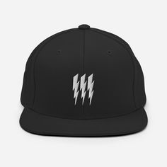 a black hat with white lightning bolt on it