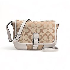 Coach F30601 Hadley Signature Crossbody Field Bag In Ivory/Cream Khaki Authentic Coach Bag, Brand New Without Tags, Missing Hangtag. Retired And Rare To Find Bag In This Condition Style Number D1480-F30601 Ivory/Cream And Khaki Colors Jacquard Signature/Leather Trim And Leather Straps Flap Magnetic Closure Interior One Zip Pocket, One Slip Pocket Under Flap Exterior One Slip Pocket On Back Siler Tone Hardware Official Brand's Dust Bag/ Box / Paper Bag Not Included Missing Hangtag Adjustable Stra Field Bag, Khaki Color, Small Crossbody Bag, Women Accessories Bags, Coach Bags, Leather Trims, Adjustable Straps, Bags Handbags, Zip Pockets