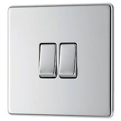 a silver light switch with two lights on each side