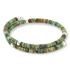 Chaco Canyon Green Kingman Turquoise Coil Wrap Bracelet Green Ceremonial Kingman turquoise paired with polished silver beads give this handcrafted wrap bracelet a chic, sophisticated vibe. Wear it solo or stacked with other favorite pieces for Southwest-inspired styles any time.       Approx. 10-1/4"L x 1/8"W; fits 6" to 7-1/2" wrist     Stamped .925; oxidized, polished finish     Wire wrap bracelet lined with disc-shaped green turquoise beads     Round, silver bead accents     Designed and craf Chaco Canyon, Wire Wrap Bracelet, Heidi Daus, Southwest Jewelry, Wire Wrapped Bracelet, Jewelry Show, Kingman Turquoise, Silver Bead, Green Turquoise