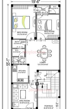 the floor plan for a small house with three bedroom and an attached kitchen area,