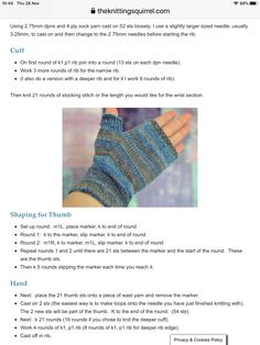 the knitting pattern shows how to knit an arm warmer