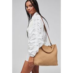 Woman wearing Nude Sol and Selene Sky's The Limit - Medium Tote 841764107785 View 3 | Nude Reversible Clothing, Wood Baby Toys, Swim Toys, Summer Book Club, Neoprene Tote, Native Shoes, Flying High, Glass Ceiling, Medium Tote