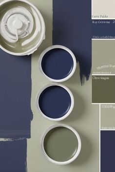 some paint colors are being used to create a blue and gray color scheme for the walls