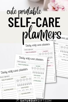 Picture of the 4 free printable daily self care planner pages + text "cute printable self-care planners". Planner Freebies, Daily Self Care, Morning Gratitude, Gratitude List, Pretty Planners, Cute Planner, Evening Routine, Planner Printables