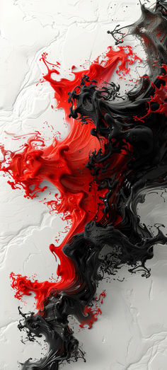 an abstract painting with red and black colors