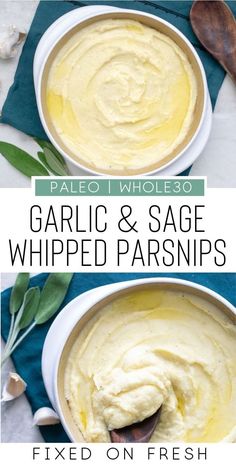 garlic and sage whipped parsnips in a bowl